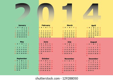 Vector Calendar Design for 2014 with the flag of Benin in the background