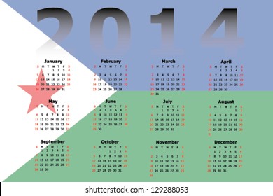 Vector Calendar Design for 2014 with the flag of Djibouti in the background