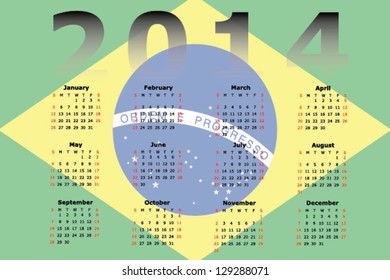 Vector Calendar Design for 2014 with the flag of Brazil in the background