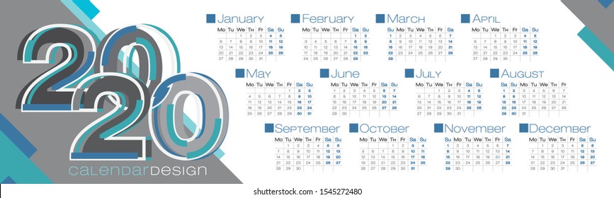 Vector calendar design with 2020 seasons concept and typography