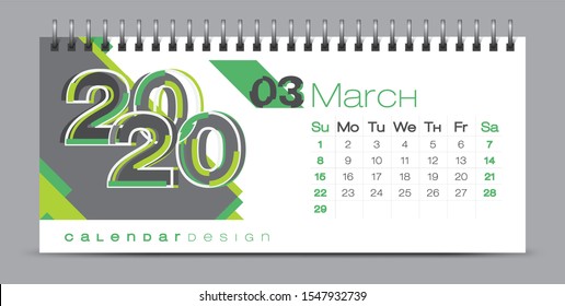 Vector calendar design with 2020 seasons concept and typography