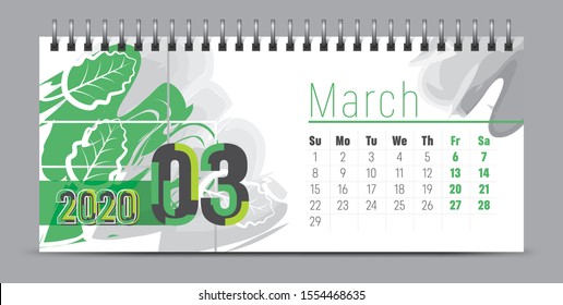 Vector calendar design with 2020 seasons concept and typography