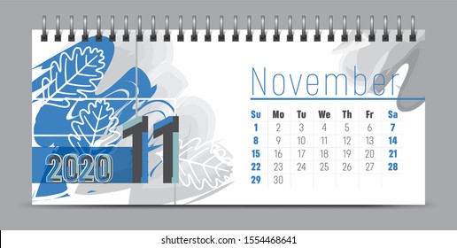 Vector calendar design with 2020 seasons concept and typography