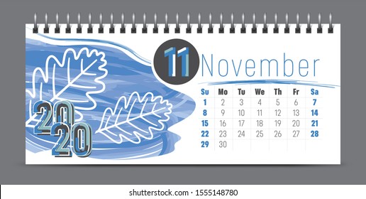 Vector calendar design with 2020 seasons concept and typography
