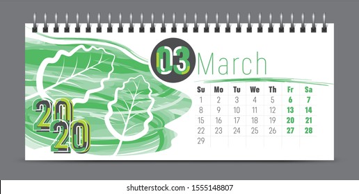 Vector calendar design with 2020 seasons concept and typography