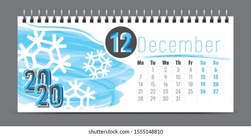 Vector calendar design with 2020 seasons concept and typography