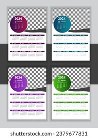 Diseño de calendario vectorial 2024 para la pared de la oficina