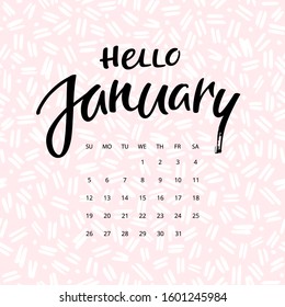 Vector Calendar Design for January of 2020 Year with Overlay Branch. Week Starts Sunday. Stationery Design Isolated on Hologram Background.