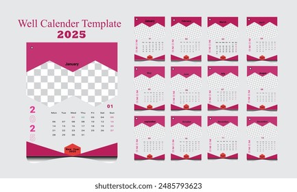 Calendario de Vector Plantilla de Diseño 2025
