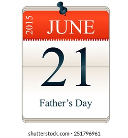 Vector calendar of Fathers Day, 21th June, 2015