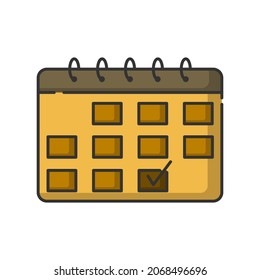 Icono de línea rellena de calendario vectorial, color monótono con sombra pequeña de fondo blanco