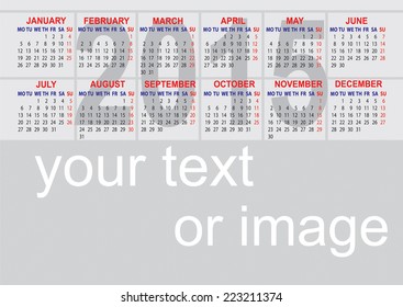 Vector calendar grid 2015, European