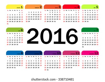 Vector calendar grid for 2016. Rigorous design. 10 eps