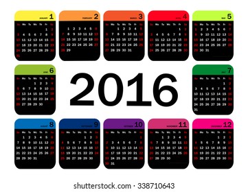 Vector calendar grid for 2016. Rigorous design. 10 eps
