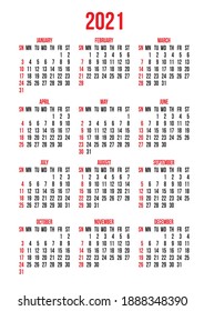 Vektorkalender-Gitter für 2021 Jahr für Visitenkarten auf Hintergrund