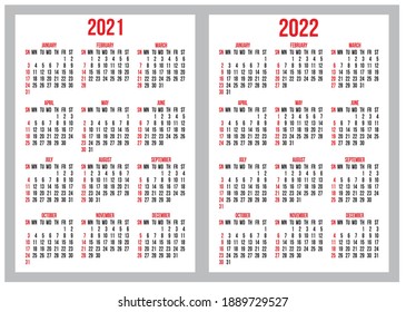 vector calendar grid for 2021-2022 year for business cards on background