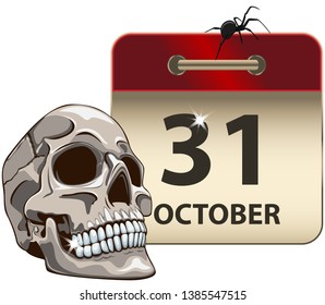 Vector calendar of Halloween with big skull and black spider