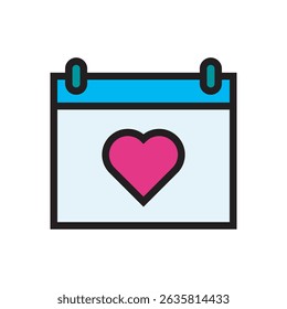 Vector of a calendar with a heart symbol, representing special romantic dates, anniversaries, or wedding reminders.