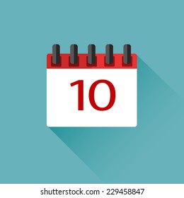 Vector calendar icon with 10 number in flat style