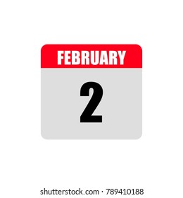 Vector calendar icon for 2 february isolated on white. Happy Groundhog Day  illustration
