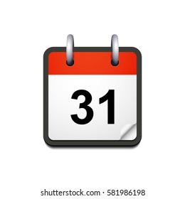 Vector calendar icon with 31 date, isolated on white