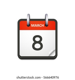 Vector calendar icon with 8 march date, isolated on white