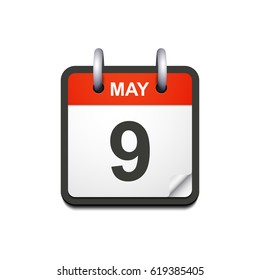 Vector calendar icon with 9 may date, victory day, isolated on white