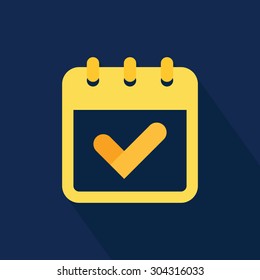 Vector calendar icon with check mark. Flat design