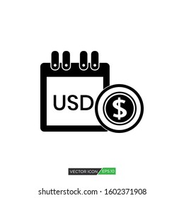 Vector calendar icon with dollar illustration. Calendar symbol for graphic and web design