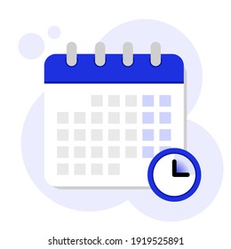 Vector calendar icon flat design blue color deadline clock