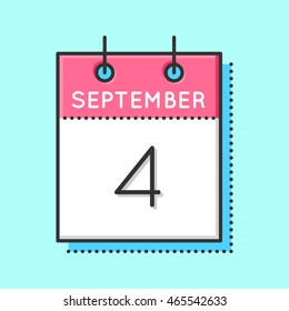 Vector Calendar Icon. Flat and thin line vector illustration. Calendar sheet on light blue background. September 4th