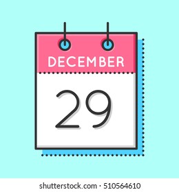 Vector Calendar Icon. Flat and thin line vector illustration. Calendar sheet on light blue background. December 29th