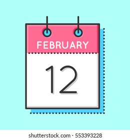 Vector Calendar Icon. Flat and thin line vector illustration. Calendar sheet on light blue background. February 12 th. Chinese new year. Abraham Lincoln birthday