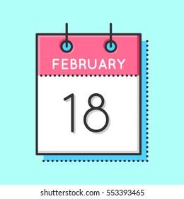 Vector Calendar Icon. Flat and thin line vector illustration. Calendar sheet on light blue background. February 18th. Chinese new year