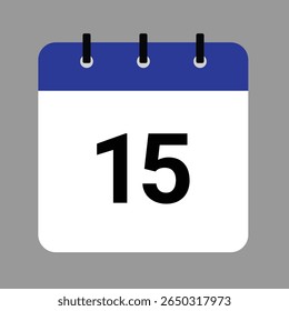 Vector calendar icon illustration with day 15, date, month, and year for event and holiday planning template design