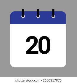 Vector calendar icon illustration with day 20, date, month, and year for event and holiday planning template design