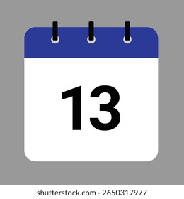 Vector calendar icon illustration with day 13, date, month, and year for event and holiday planning template design