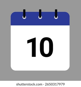 Vector calendar icon illustration with day 10, date, month, and year for event and holiday planning template design