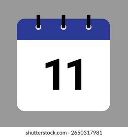 Vector calendar icon illustration with day 11, date, month, and year for event and holiday planning template design