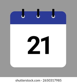 Vector calendar icon illustration with day 21, date, month, and year for event and holiday planning template design