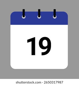 Vector calendar icon illustration with day 19, date, month, and year for event and holiday planning template design