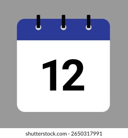 Vector calendar icon illustration with day 12, date, month, and year for event and holiday planning template design