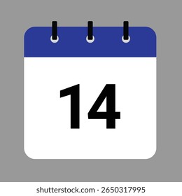 Vector calendar icon illustration with day 14, date, month, and year for event and holiday planning template design