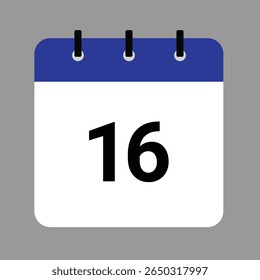 Vector calendar icon illustration with day 16, date, month, and year for event and holiday planning template design