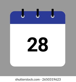 Vector calendar icon illustration with day 28, date, month, and year for event and holiday planning template design