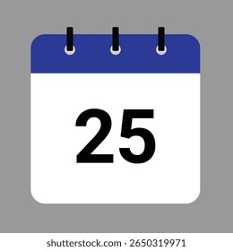 Vector calendar icon illustration with day 25, date, month, and year for event and holiday planning template design