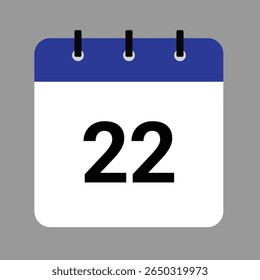 Vector calendar icon illustration with day 22, date, month, and year for event and holiday planning template design