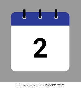 Vector calendar icon illustration with day 2, date, month, and year for event and holiday planning template design