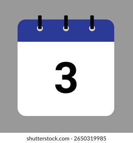 Vector calendar icon illustration with day 3, date, month, and year for event and holiday planning template design