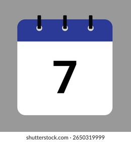 Vector calendar icon illustration with day 7, date, month, and year for event and holiday planning template design